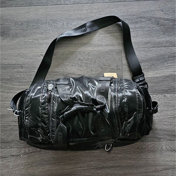 Steve Madden Black Buttery Soft Faux Leather Weekender Duffle Bag - Picture 3 of 5